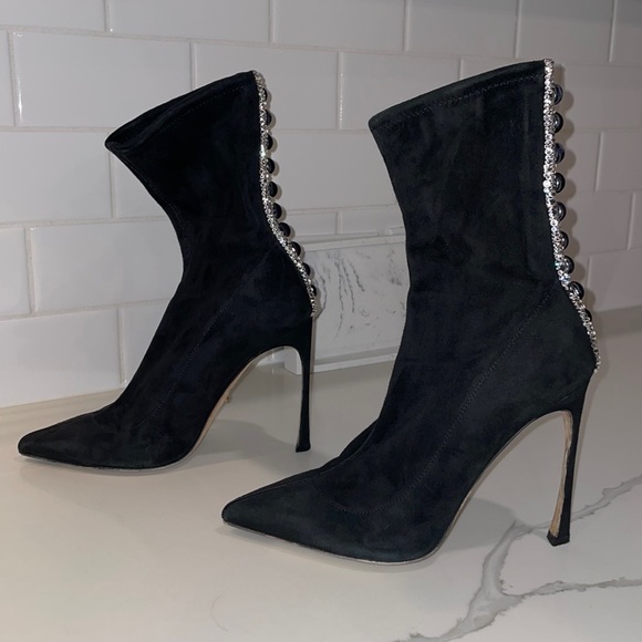 Sergio Rossi Black Suede Crystal Boots Size 37 - Picture 7 of 16